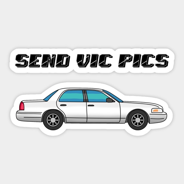 Humorous "Send Vic Pics" Wordplay Sticker by CunninghamCreative